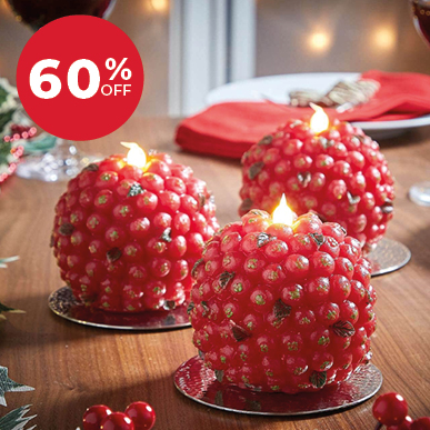 LED Wax Berry Christmas Candles Pack of 3