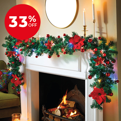 2.7m Poinsettia & Bauble Garland