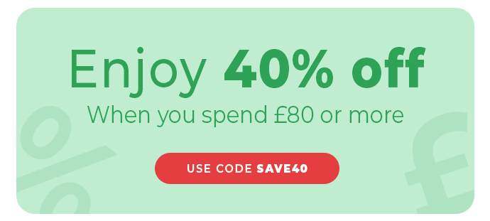 Free delivery, 20% off everything & 40% off £80 – start shopping now!